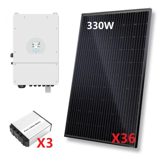 Off Grid 12 KW Solar Energy System, 12 kW Solar Kit with 12kW Solar inverter and 16.2 kWh LifePO4 Battery Bank, Off-Grid Solar Kits
