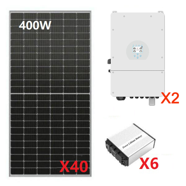 Off Grid 16 KW Solar Energy System, 16 kW Solar Kit with (2) 12kW Solar inverter and 32.4 kWh LifePO4 Battery Bank, Off-Grid Solar Kits