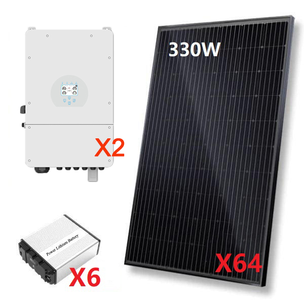 Off Grid 21 KW Solar Energy System, 21 kW Solar Kit with (2) 12kW Solar inverter and 32.4 kWh LifePO4 Battery Bank, Off-Grid Solar Kits